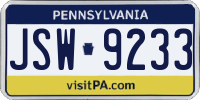 PA license plate JSW9233