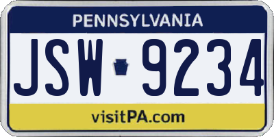 PA license plate JSW9234