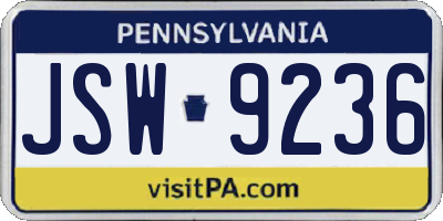 PA license plate JSW9236