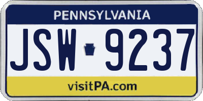 PA license plate JSW9237