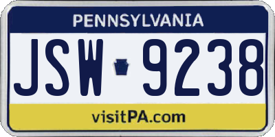 PA license plate JSW9238