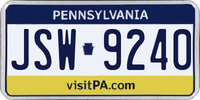PA license plate JSW9240
