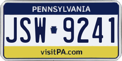 PA license plate JSW9241