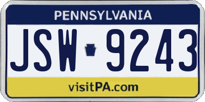 PA license plate JSW9243