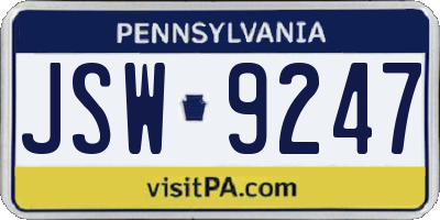 PA license plate JSW9247