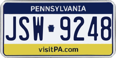 PA license plate JSW9248
