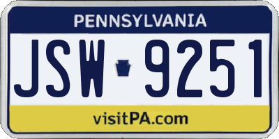 PA license plate JSW9251