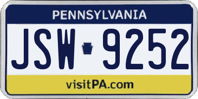 PA license plate JSW9252