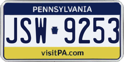 PA license plate JSW9253