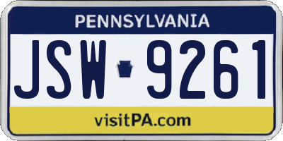 PA license plate JSW9261