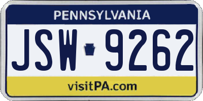 PA license plate JSW9262