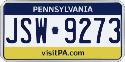 PA license plate JSW9273