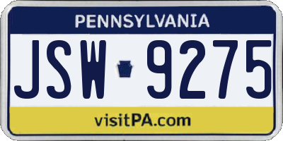 PA license plate JSW9275