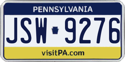 PA license plate JSW9276