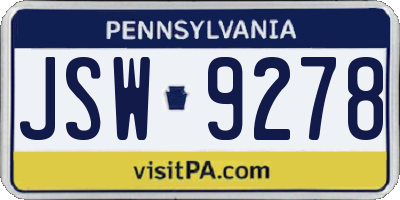 PA license plate JSW9278
