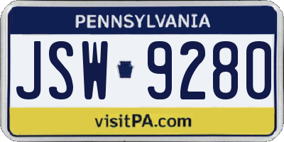PA license plate JSW9280