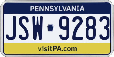 PA license plate JSW9283