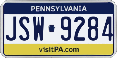 PA license plate JSW9284