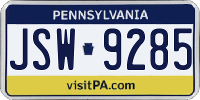 PA license plate JSW9285