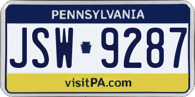 PA license plate JSW9287