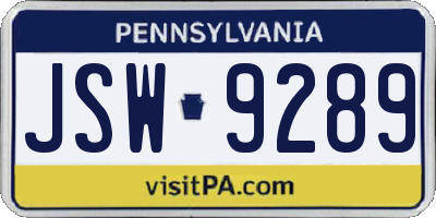 PA license plate JSW9289