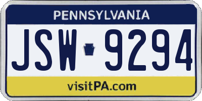 PA license plate JSW9294