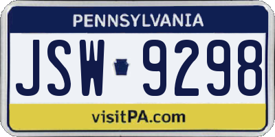 PA license plate JSW9298