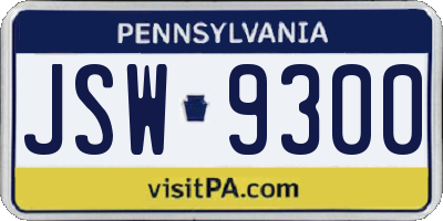 PA license plate JSW9300