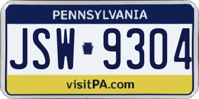 PA license plate JSW9304