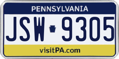 PA license plate JSW9305