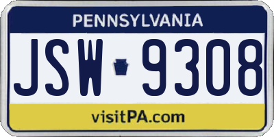 PA license plate JSW9308