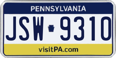 PA license plate JSW9310
