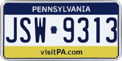 PA license plate JSW9313