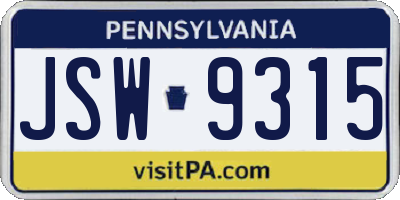 PA license plate JSW9315