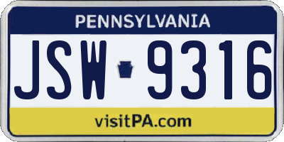 PA license plate JSW9316