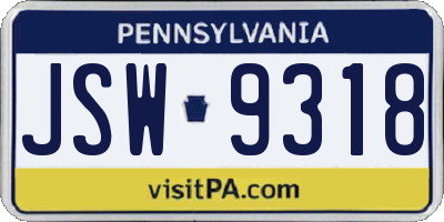 PA license plate JSW9318