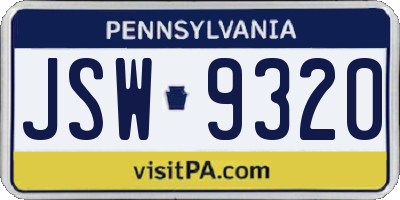 PA license plate JSW9320