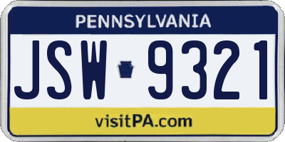PA license plate JSW9321