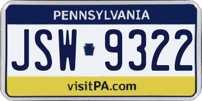 PA license plate JSW9322