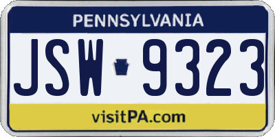PA license plate JSW9323