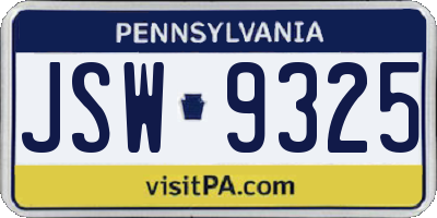 PA license plate JSW9325