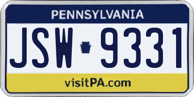 PA license plate JSW9331