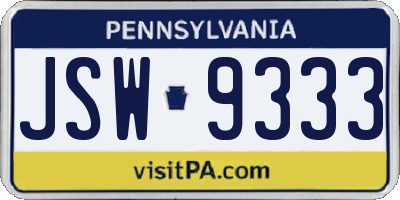 PA license plate JSW9333