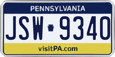 PA license plate JSW9340