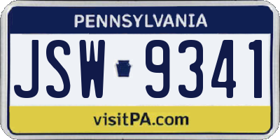 PA license plate JSW9341