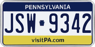 PA license plate JSW9342