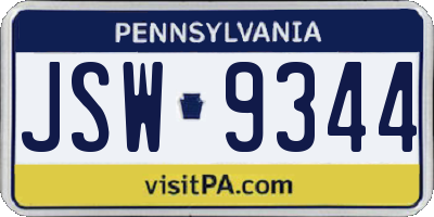 PA license plate JSW9344