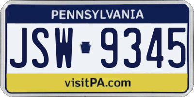 PA license plate JSW9345