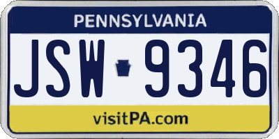 PA license plate JSW9346