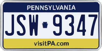 PA license plate JSW9347